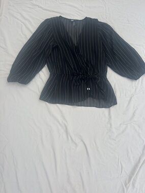 Dkny Black Pinstripe Wrap Tunic with Drawstring